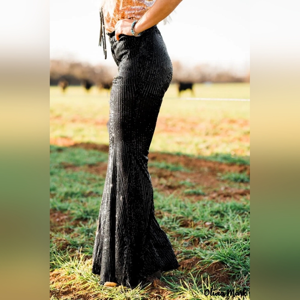 Olivia Mark Black Sequin Bell Bottoms